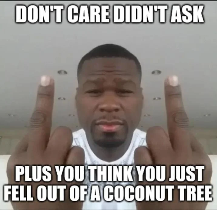 Stick figure meme about falling out of a coconut tree and existing in context