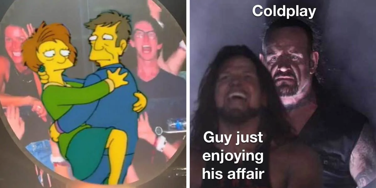 Coldplay Couple — Lisa Simpson pointing meme juxtaposing Coldplay with couple image about affair.