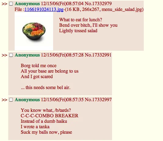 4chan thread screenshot from 2006 with users posting haiku disrupted by Combo Breaker.