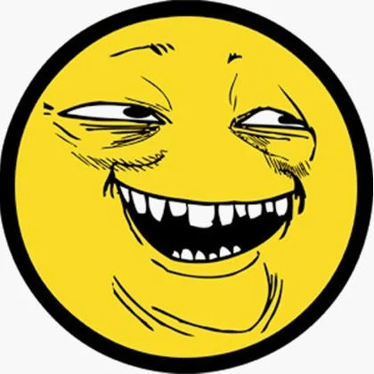 Comfy Guy Yoba Face — Yoba face with wide open toothy grin on yellow circle