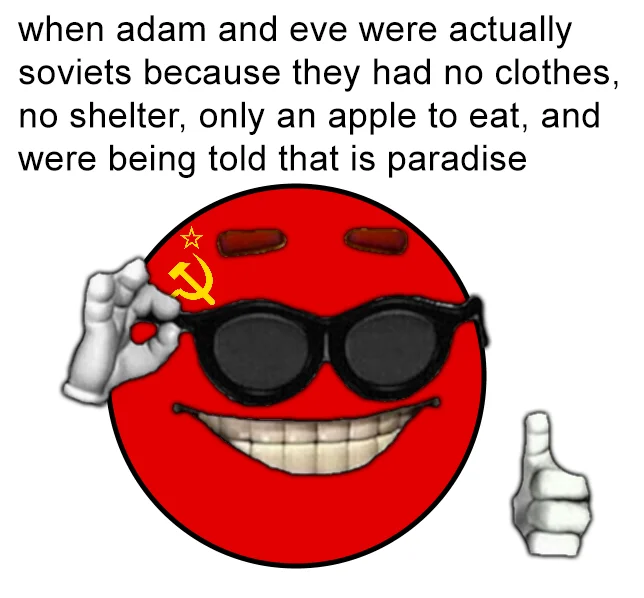 Communism — Red Soviet Picardia meme countryball with a joke comparing Adam and Eve to communists