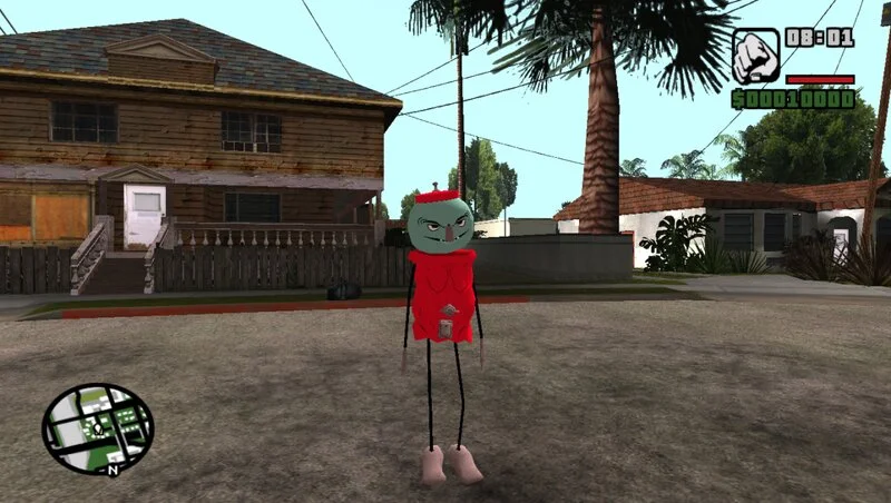 Como Tan Muchacho? — GTA San Andreas screenshot with a Benson from Regular Show character mod.