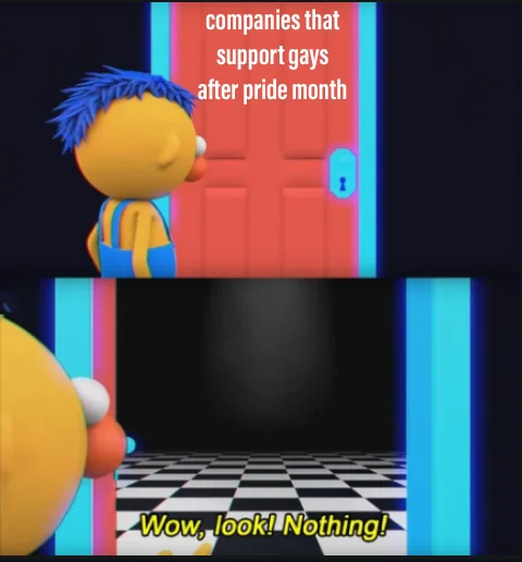 Companies When Pride Month Ends — Character observing empty room about post-Pride Month support.