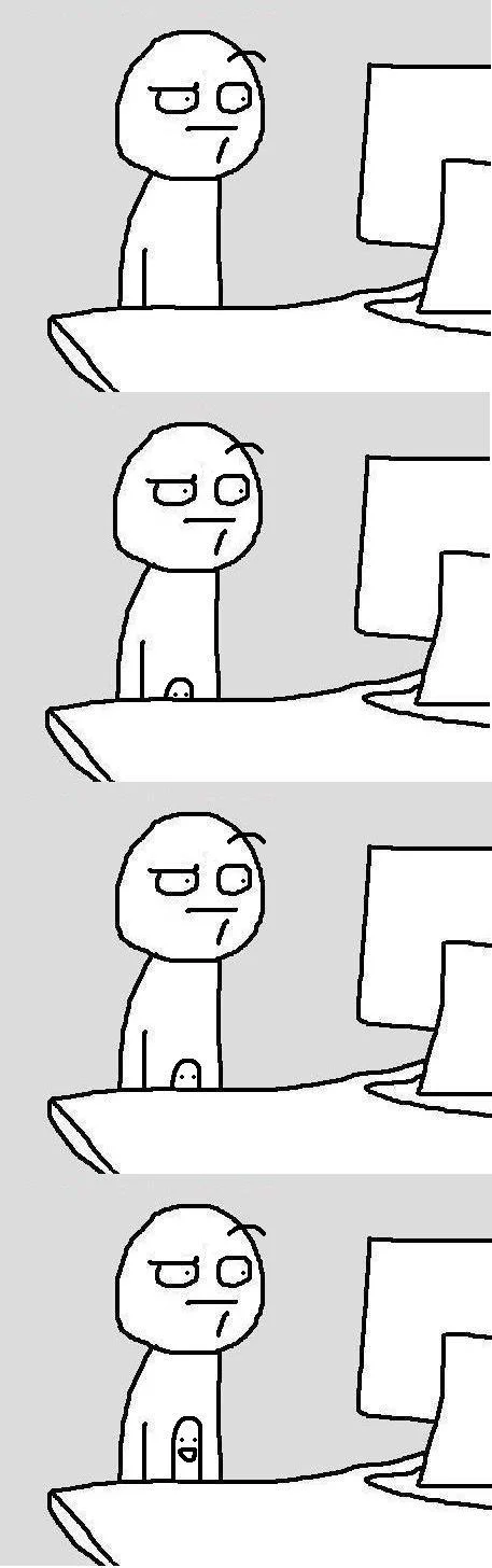 Computer Reaction Faces — Four-panel comic with skeptical character and Poker Face peeking from behind desk