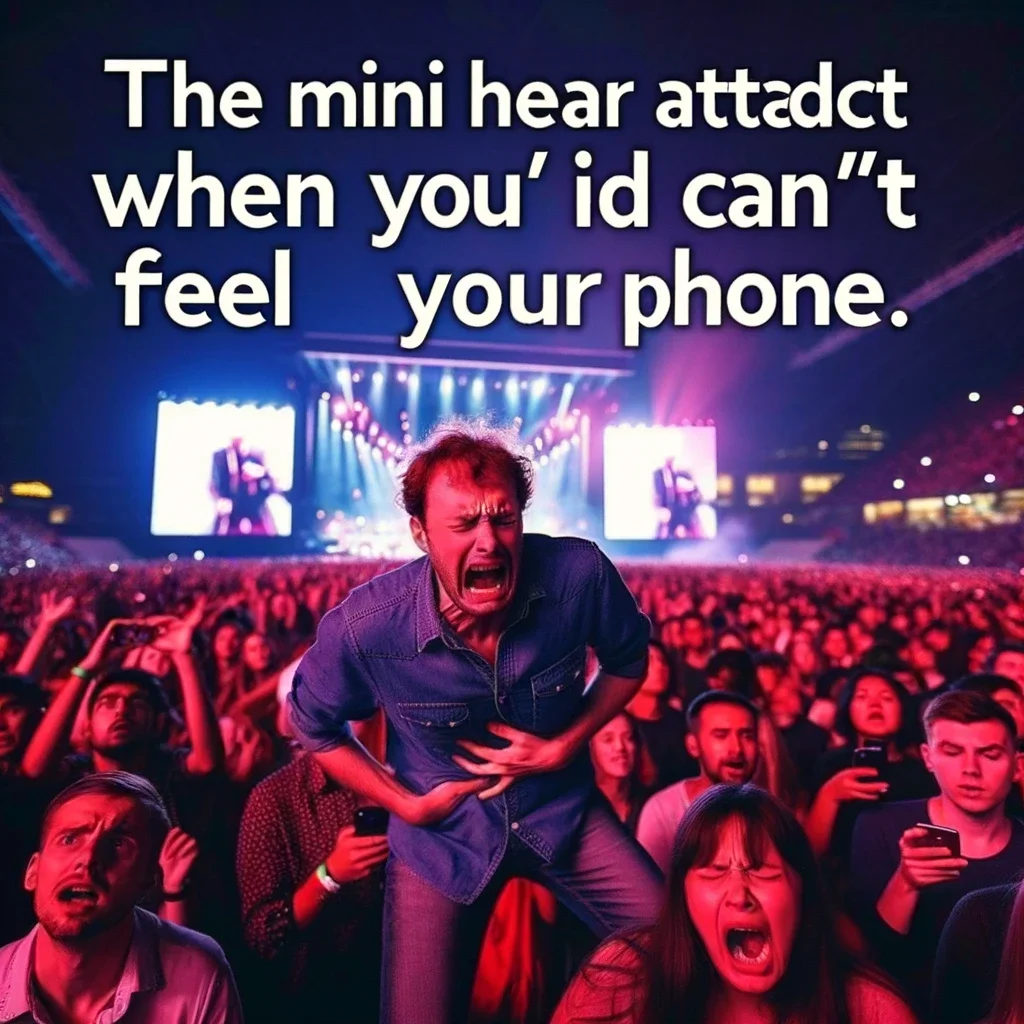 Concert Vlog Trends — Photo of an intensely enthusiastic concert-goer in a dense crowd with red stage lighting, with text playing on the panic of losing one's