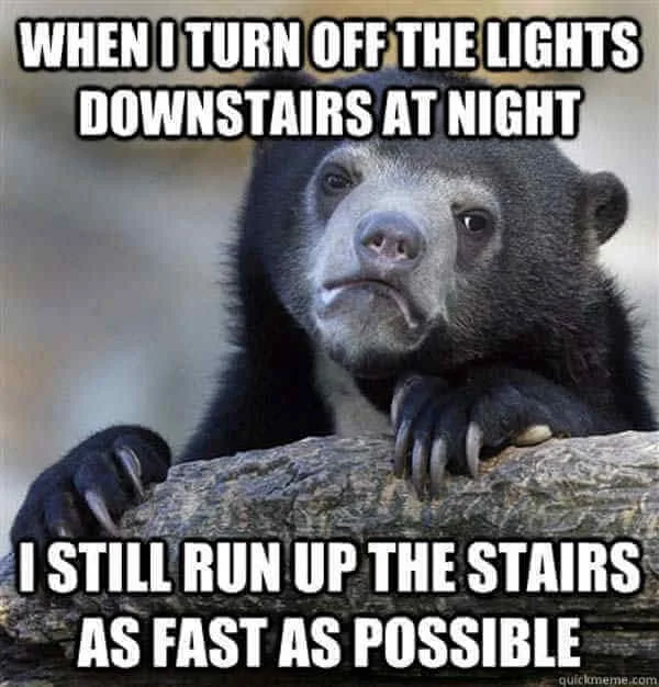 Confession Bear with dark bear confessing nighttime anxiety admission.