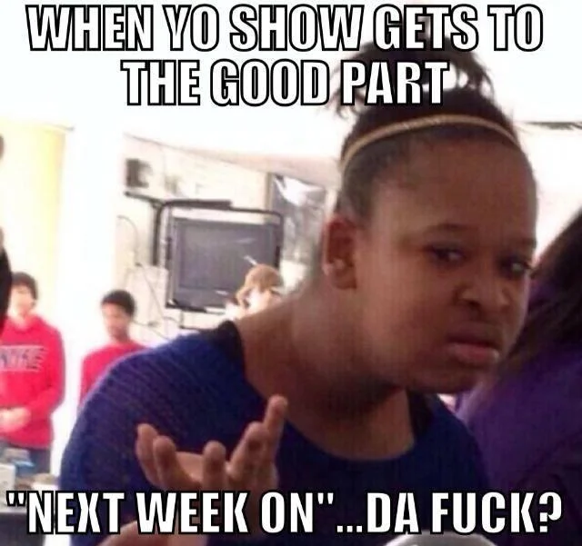 Confused Black Girl meme reacting to a TV show cliffhanger