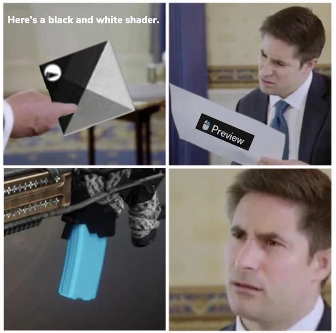 Confused Reporter Jonathan Swan — Jonathan Swan meme edited with 3D modeling shader and preview button graphics
