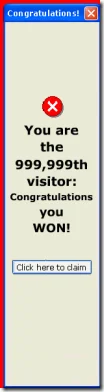 Congratulations You Won — Classic web advertisement with Congratulations header and 999999th visitor prize scam.