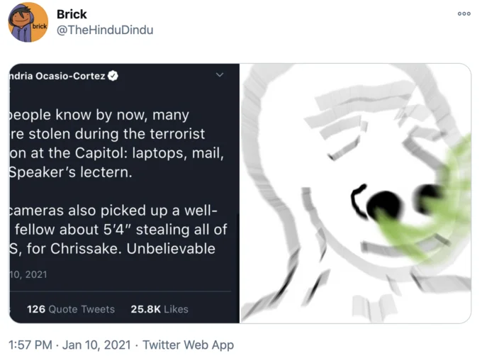 Congresswoman Alexandria Ocasio Cortezs Stolen Shoes Tweet — Meme post showing AOC tweet with distorted reaction image.