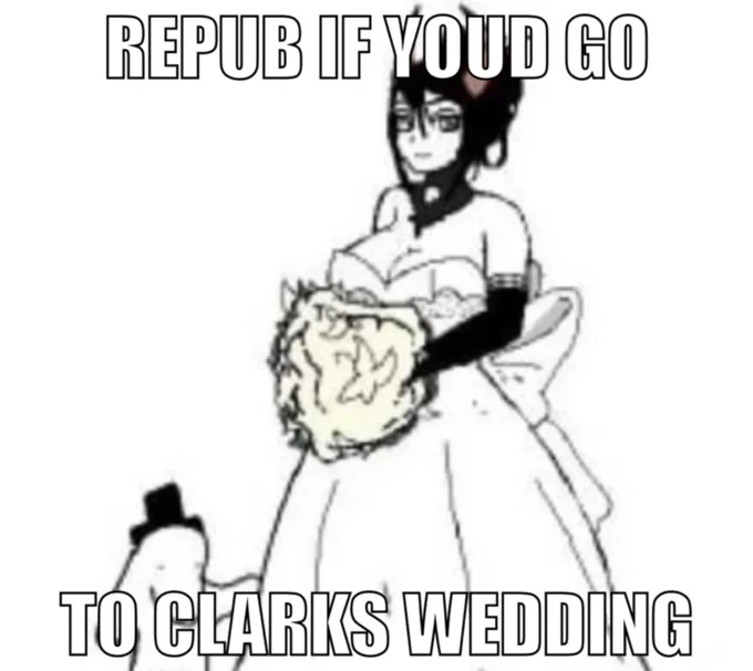 Connecticut Clark — Malfina in wedding dress with Clark and text 'Repub if youd go to Clarks wedding'