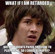 Conspiracy Keanu meme with dark humor text suggesting his parents paid everyone to enable his happiness.