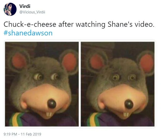 Conspiracy Theories With Shane Dawson — Angry rat meme reacting to Shane Dawson's Chuck E. Cheese video