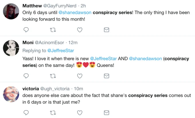 Conspiracy Theories With Shane Dawson — Twitter reactions from fans anticipating Shane Dawson's conspiracy series