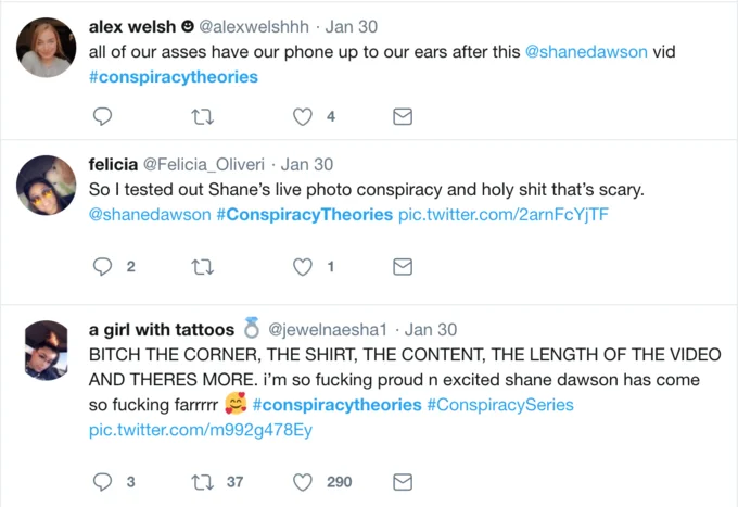 Conspiracy Theories With Shane Dawson — Fan Twitter reactions to Shane Dawson's conspiracy theories video