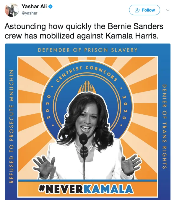 Corn Cobbed — Mock Centrist Corncobs 2020 anti-Kamala Harris poster shared in a tweet