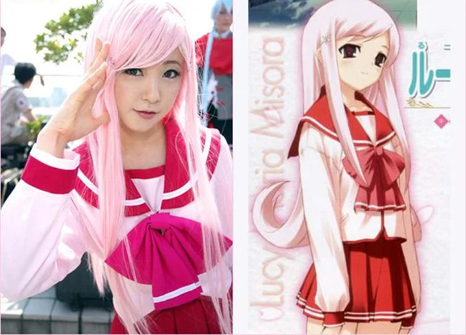 Anime schoolgirl cosplay side by side with reference artwork