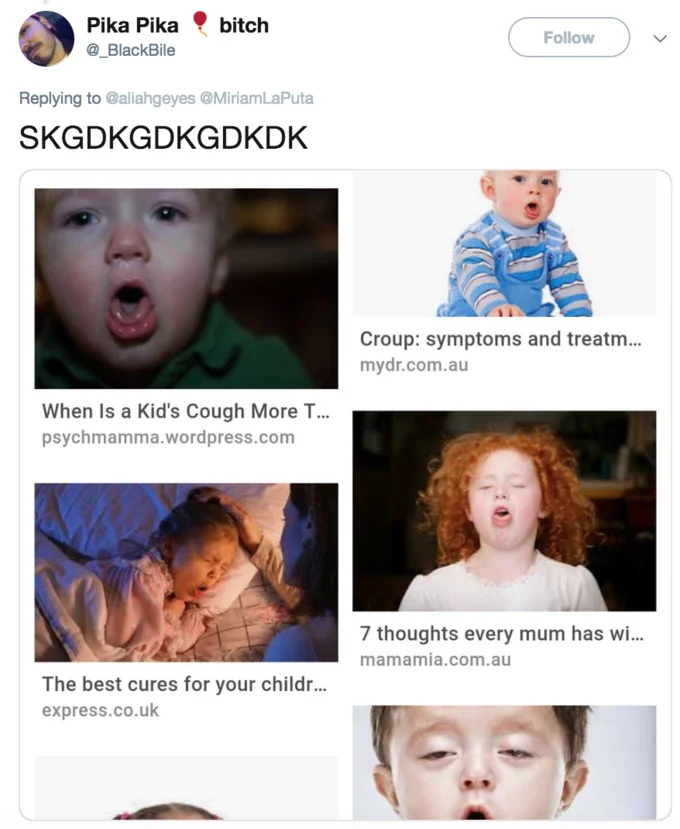 Coughing Cat — Tweet reply with search results about kids coughing and croup symptoms