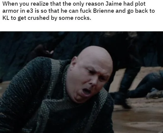 Coughing Varys meme reacting to Jaime Lannister's plot-armor storyline