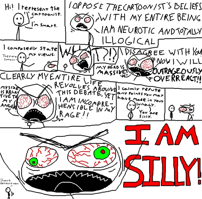 Counter Signal Memes — Crude scribbled comic of an angry ranting character declaring 'I AM SILLY'