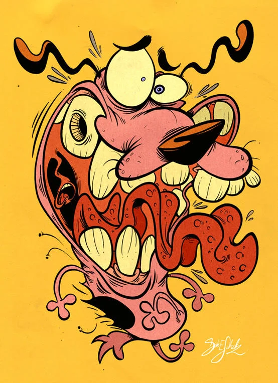 Courage The Cowardly Dog — Stylized fan art of Courage screaming with distorted, exaggerated horror features