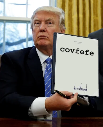Duplicate of Trump holding a signed 'covfefe' document
