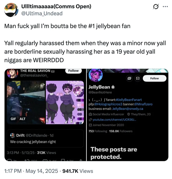 Cracking Jellybean — Tweet criticizing harassment of JellyBean while quoting viral post