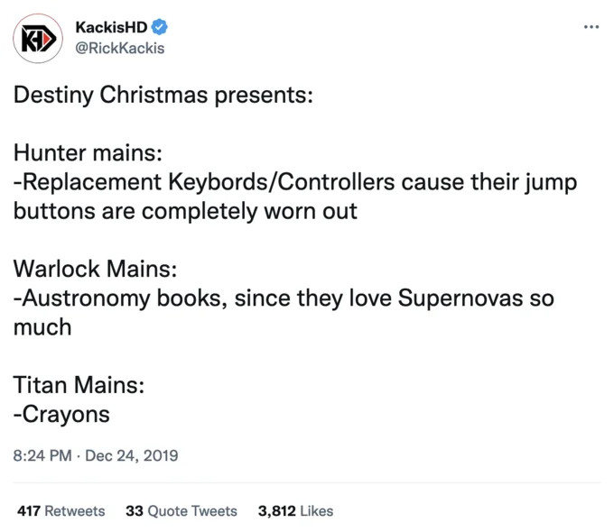 Crayon Eater Marines Eat Crayons — Tweet listing Destiny Christmas presents with Titan Mains getting crayons