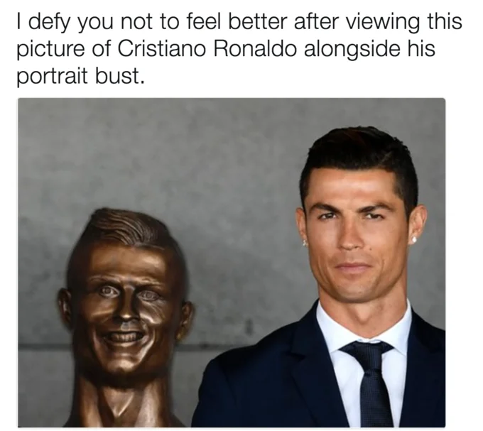 Cristiano Ronaldo Bust — Tweet joking about feeling better after seeing Ronaldo next to his bust