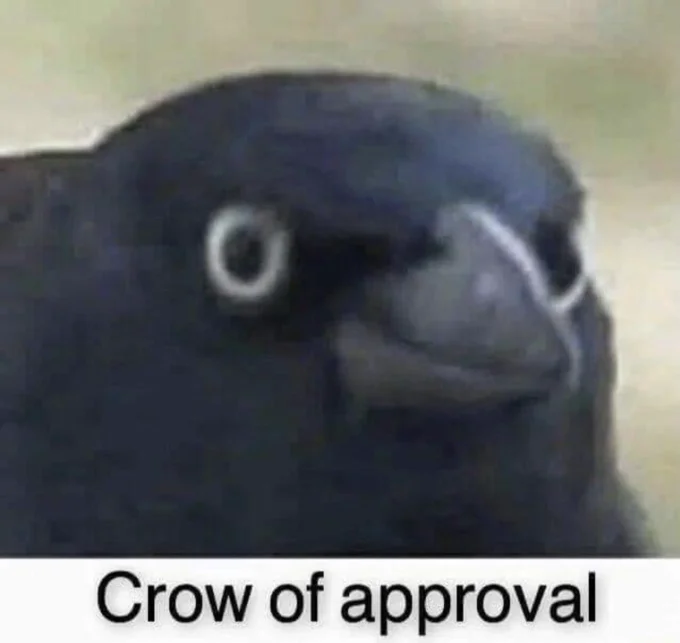Crow Of Judgement — Close-up of grackle labeled 'Crow of approval'