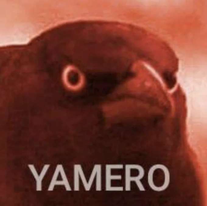 Red-tinted crow of judgement with 'YAMERO' caption