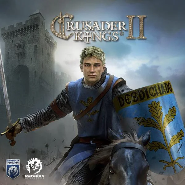 Crusader Kings II official cover art with a knight on horseback and the game logo