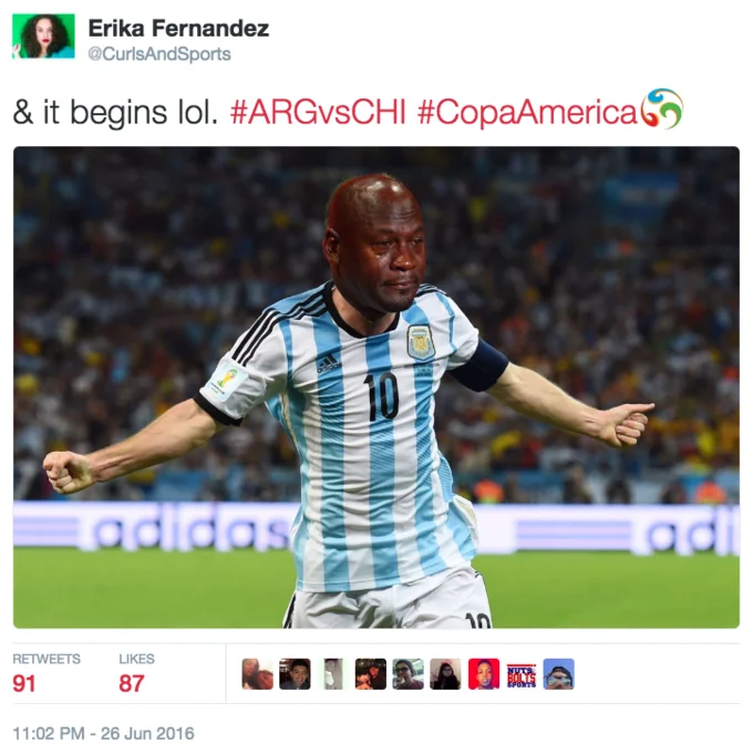 Crying Messi — Tweet with Crying Jordan face photoshopped onto Argentina soccer player