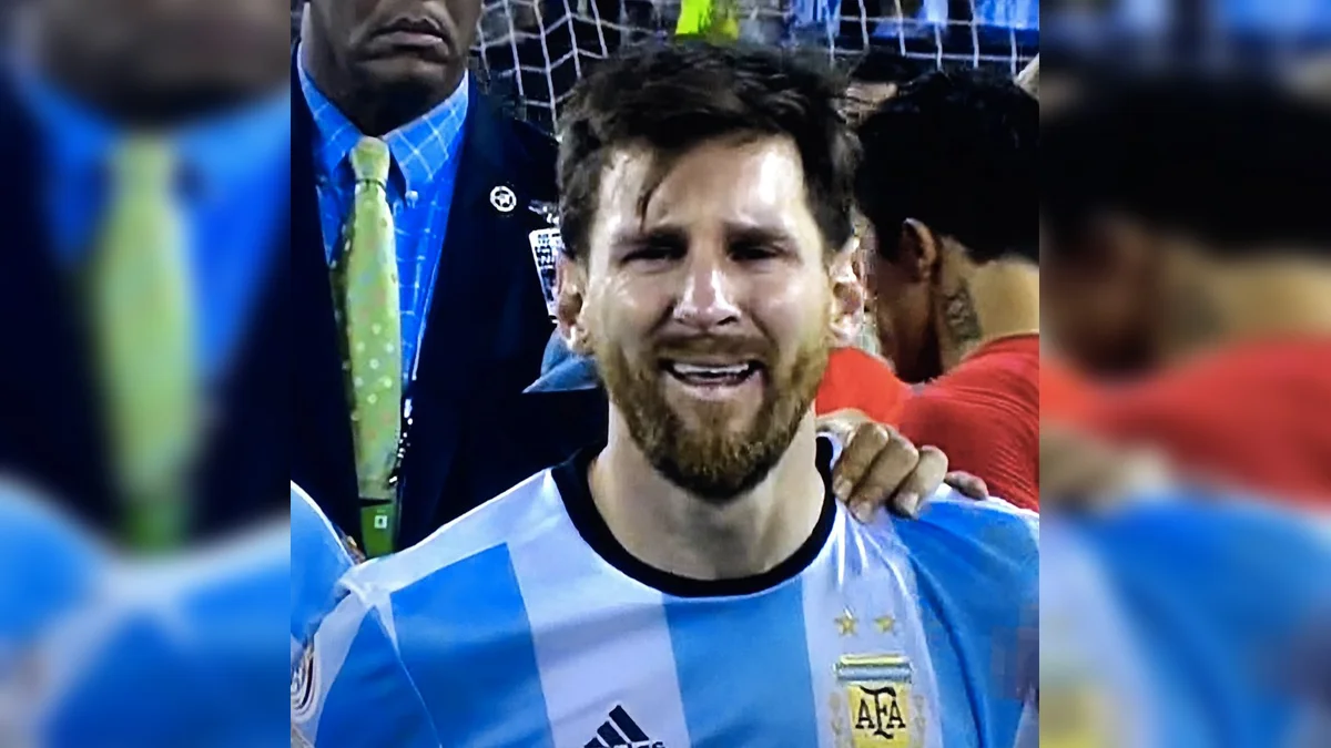 Crying Messi — Lionel Messi crying in Argentina jersey after Copa America loss