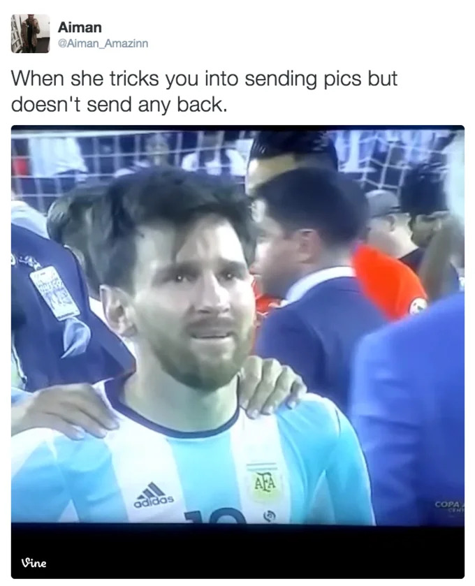 Tweet using Crying Messi image with smartest kid in class caption