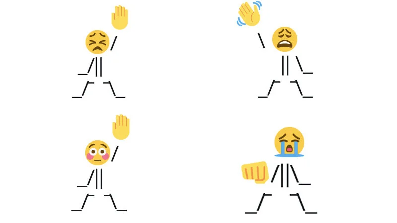 Canonical Crying Nae Nae template featuring ASCII stick figures with sad crying emoji faces in dance poses with yellow fists.