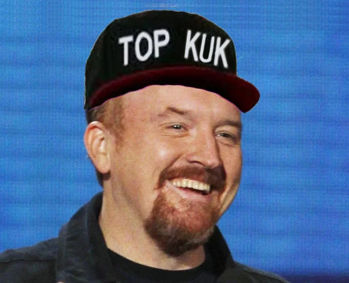 Cuck — Louis CK wearing a snapback cap edited to say 'TOP KUK'