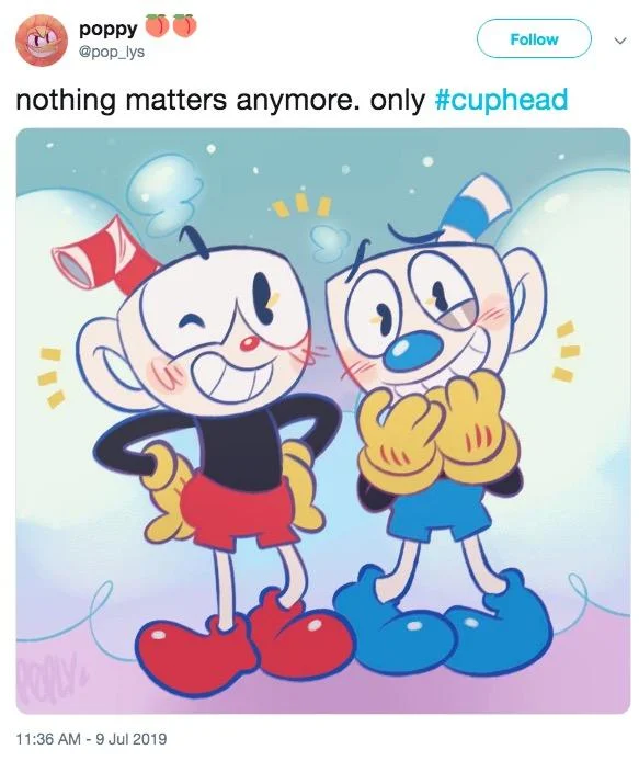 Tweet with Cuphead and Mugman fan art