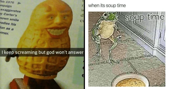 Cursed Images — Four-panel cursed image meme with food imagery and captions about screaming and soup time, featuring grotesque faces.