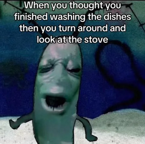 Close-up Cursed Plankton meme about parents calling you after you got comfortable in bed