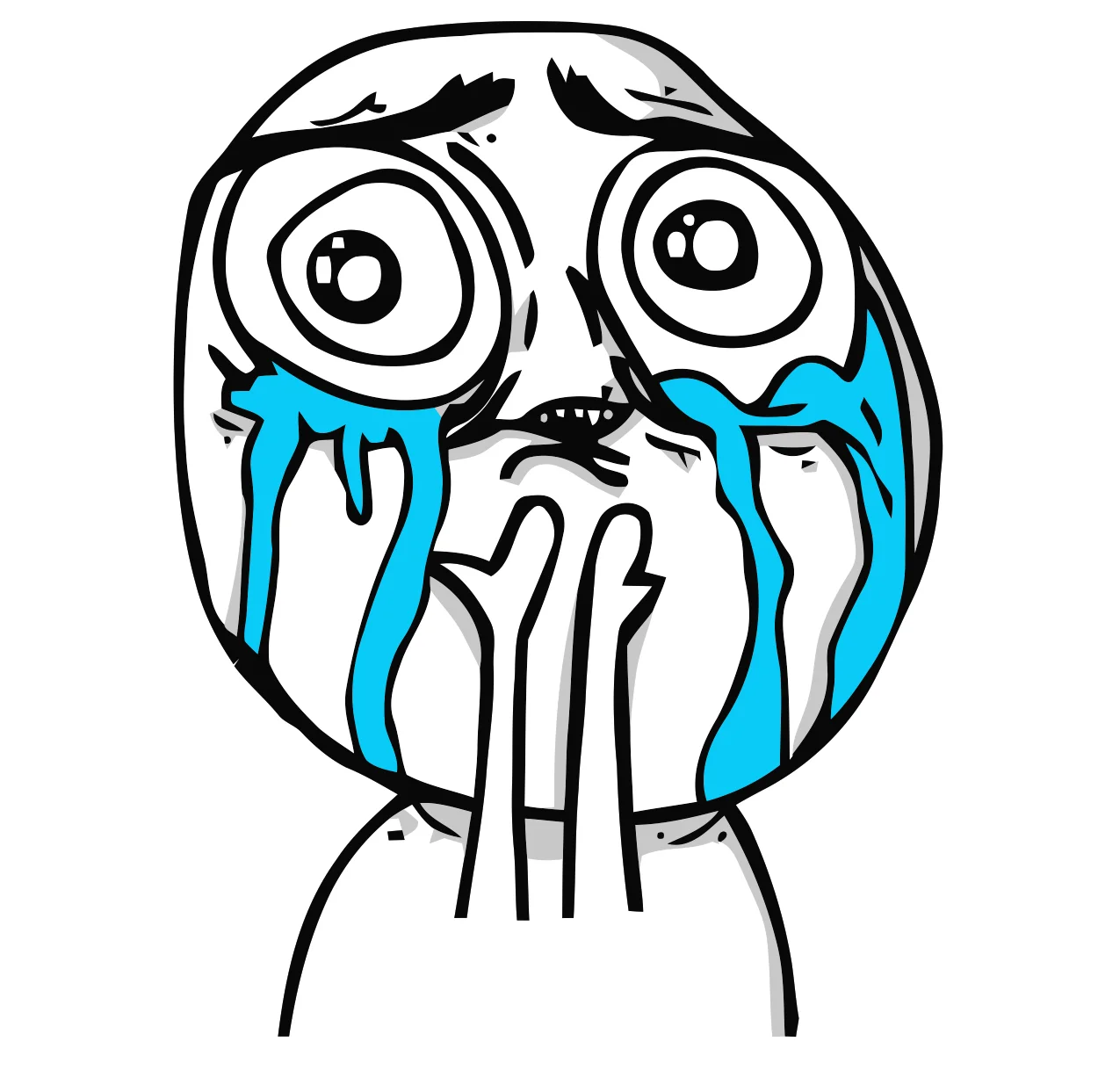 Cuteness Overload rage face with big teary blue eyes and hands cupped over mouth
