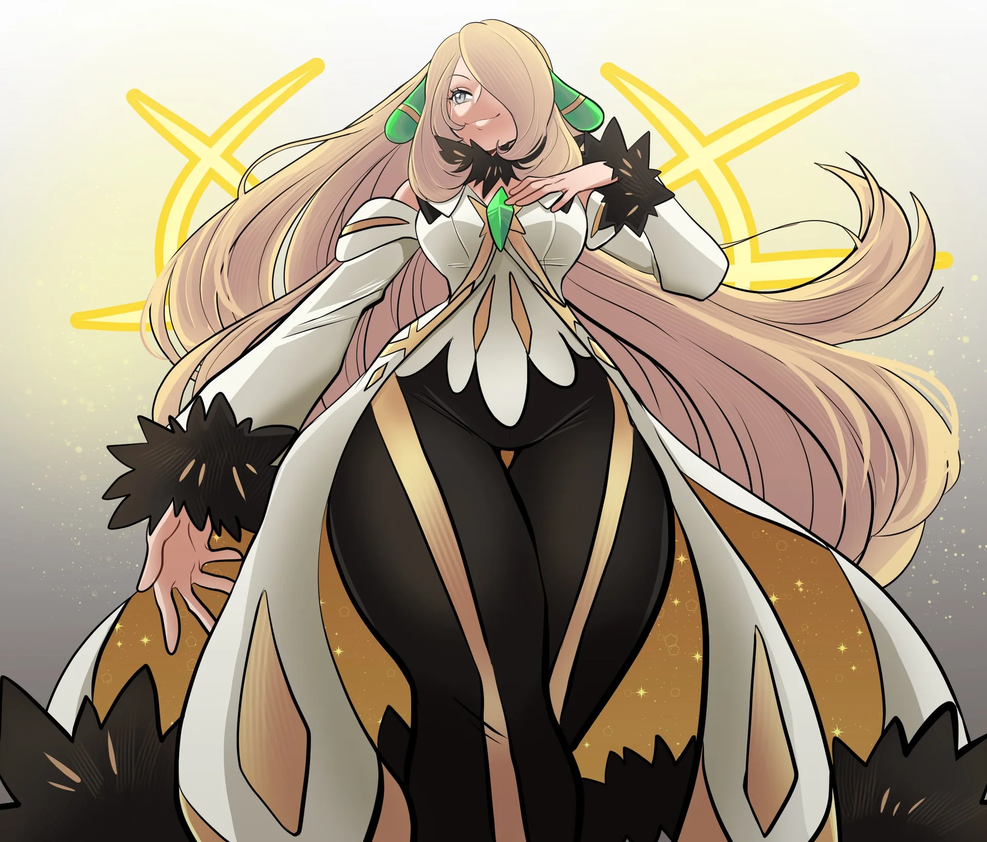 Fan art of Cynthia in Arceus-themed costume