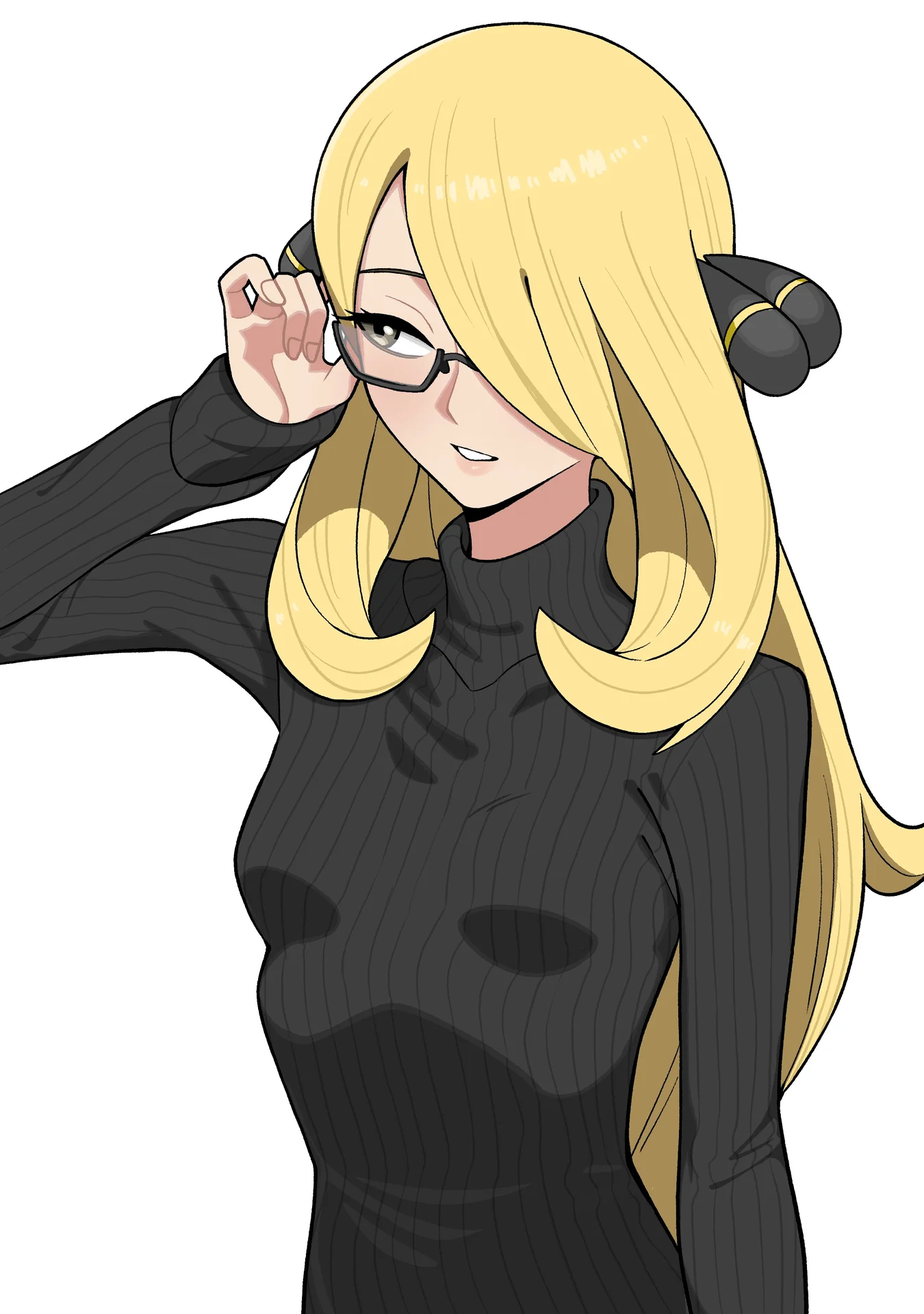 Fan art of Cynthia wearing glasses and a black turtleneck