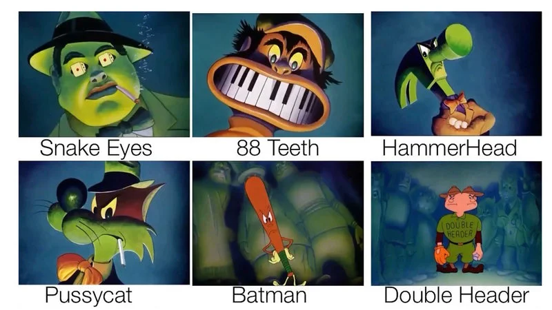Daffy Duck Listing Villains — Definitive labeled reference grid of all nine Daffy Duck villain characters with names, suitable for meme encyclopedia.
