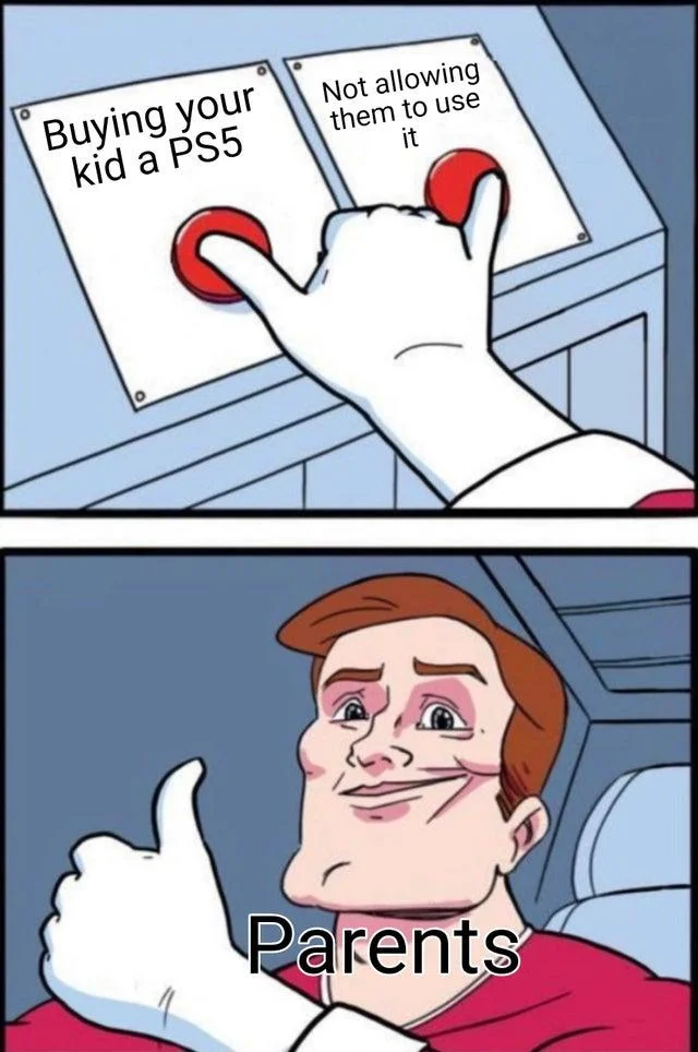 Daily Struggle meme joking about parents buying a PS5 but restricting its use