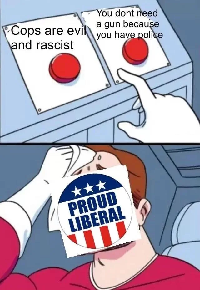 Daily Struggle meme mocking liberal contradictions on police and gun control