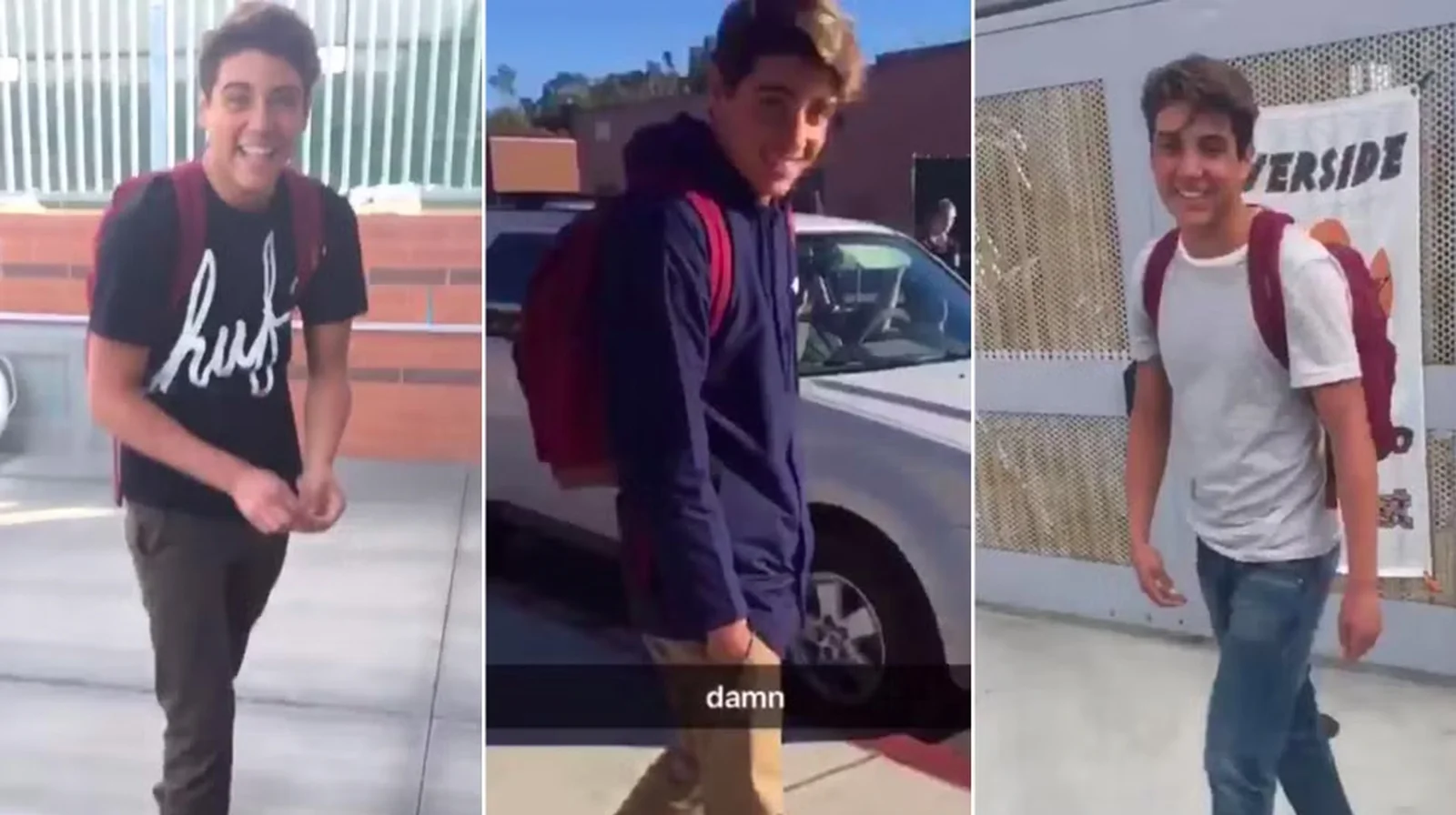 Damn Daniel — Three-panel collage showing original content creator in different moments from school setting of viral video.