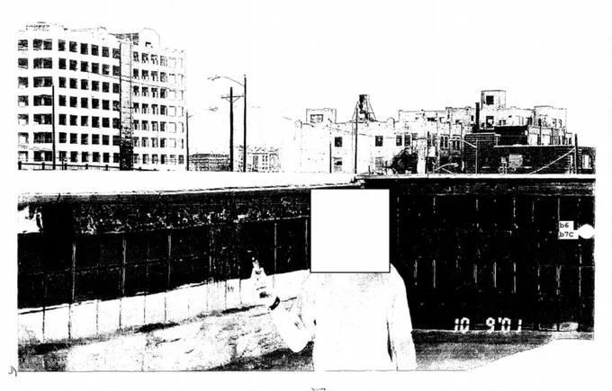 Dancing Israelis — Redacted figure on a rooftop or waterfront with a cityscape, dated October 9 2001