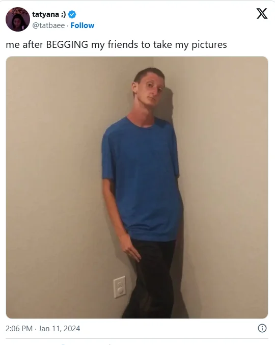 Daniel Larson Standing In A Corner — The earliest usage of Daniel Larson's picture as a reaction meme on X, former Twitter