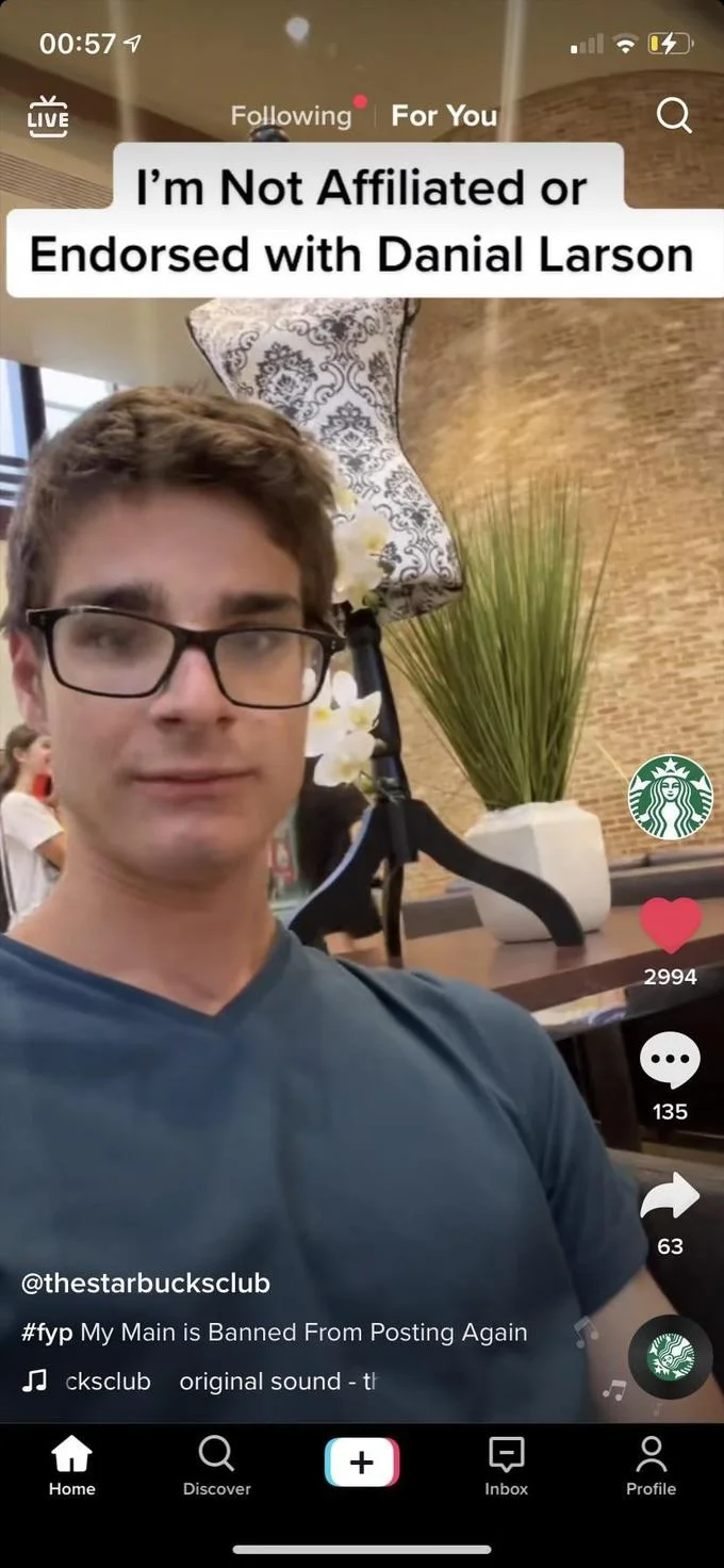 Daniel Larson X Joshua Block World Of T Shirts — TikTok screenshot of Joshua Block disavowing affiliation with Daniel Larson